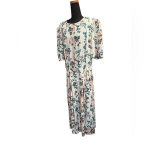 80’S VINTAGE E.D. MICHAELS Floral Women’s Dress Size 13/14 Pockets Modest Indie